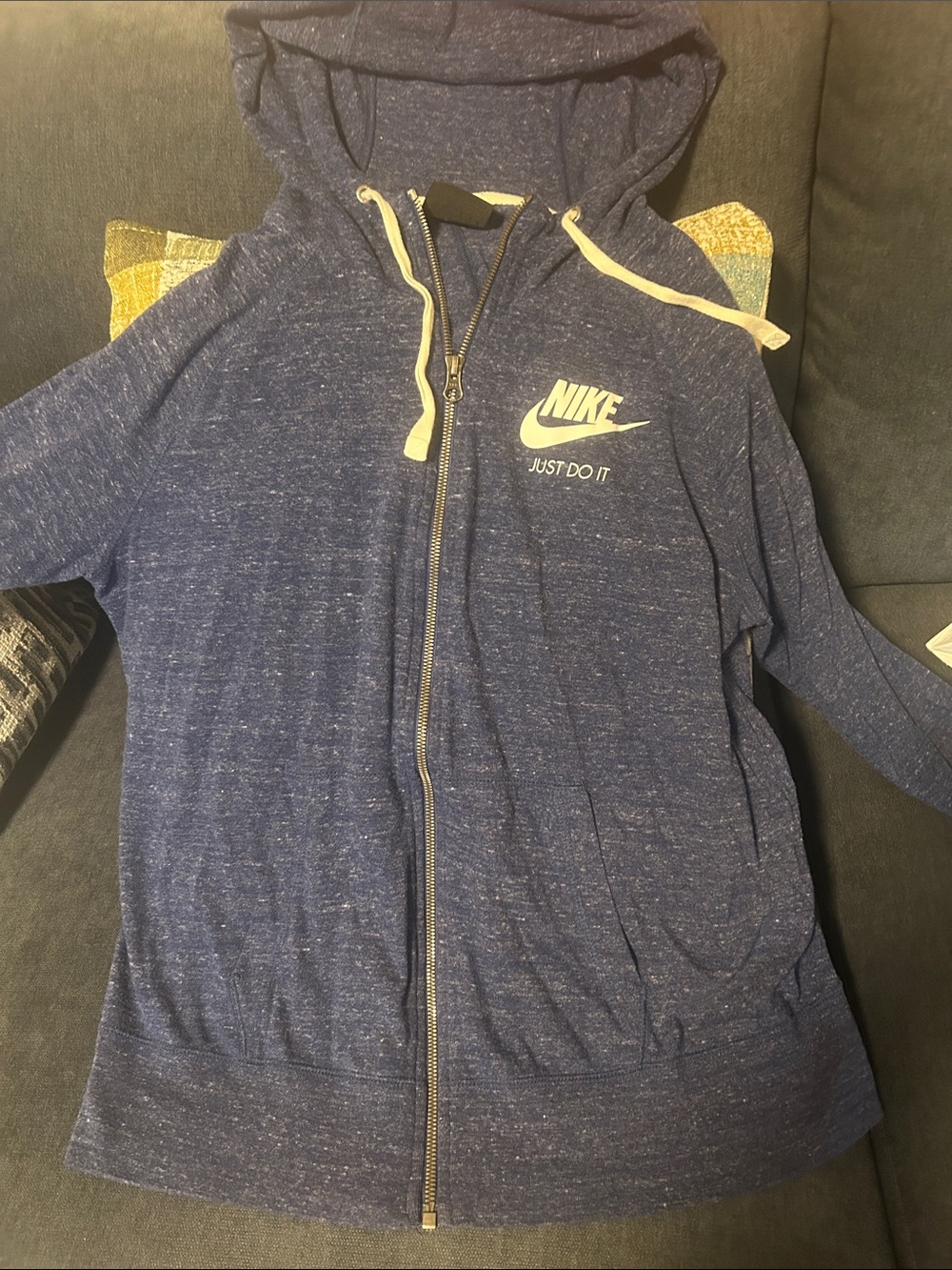 Nike Blue Full-Zip Hooded Sweatshirt with White Logo Ladies XL